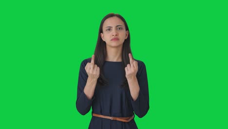 Angry-Indian-girl-showing-middle-finger-Green-screen