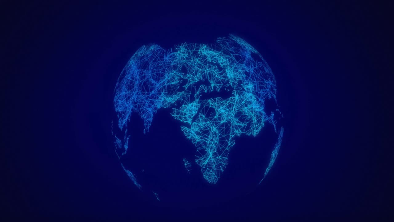 Globe spinning against blue background