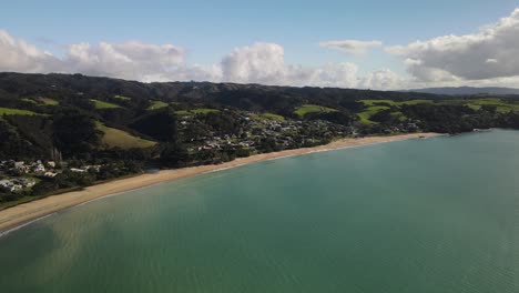 aerial view of new built holiday houses settlement, beautiful sandy beach