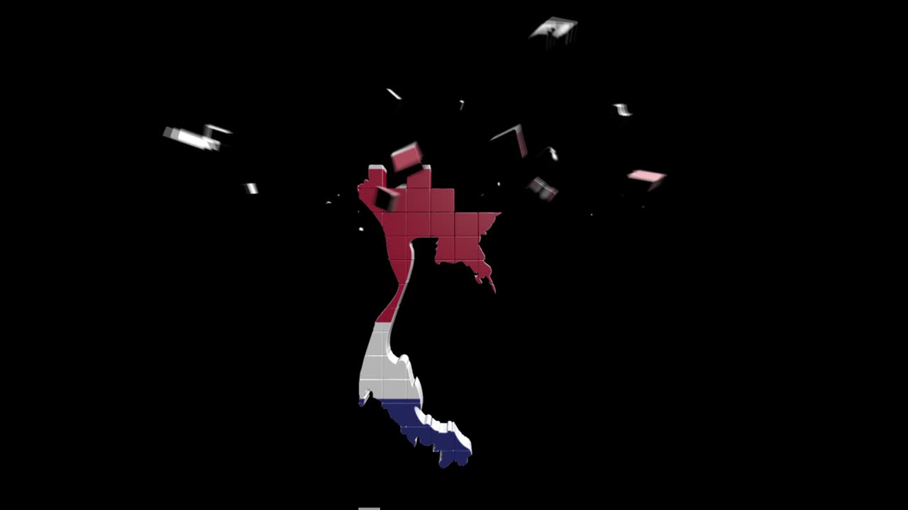 태국 지도는 지역별로 소개됩니다. 4k 애니메이션 태국 지도 소개 배경에는 국가가 하나씩 나타나고 사라지고 카메라 움직임이 있습니다.