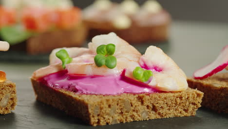 shrimp and beetroot canapés