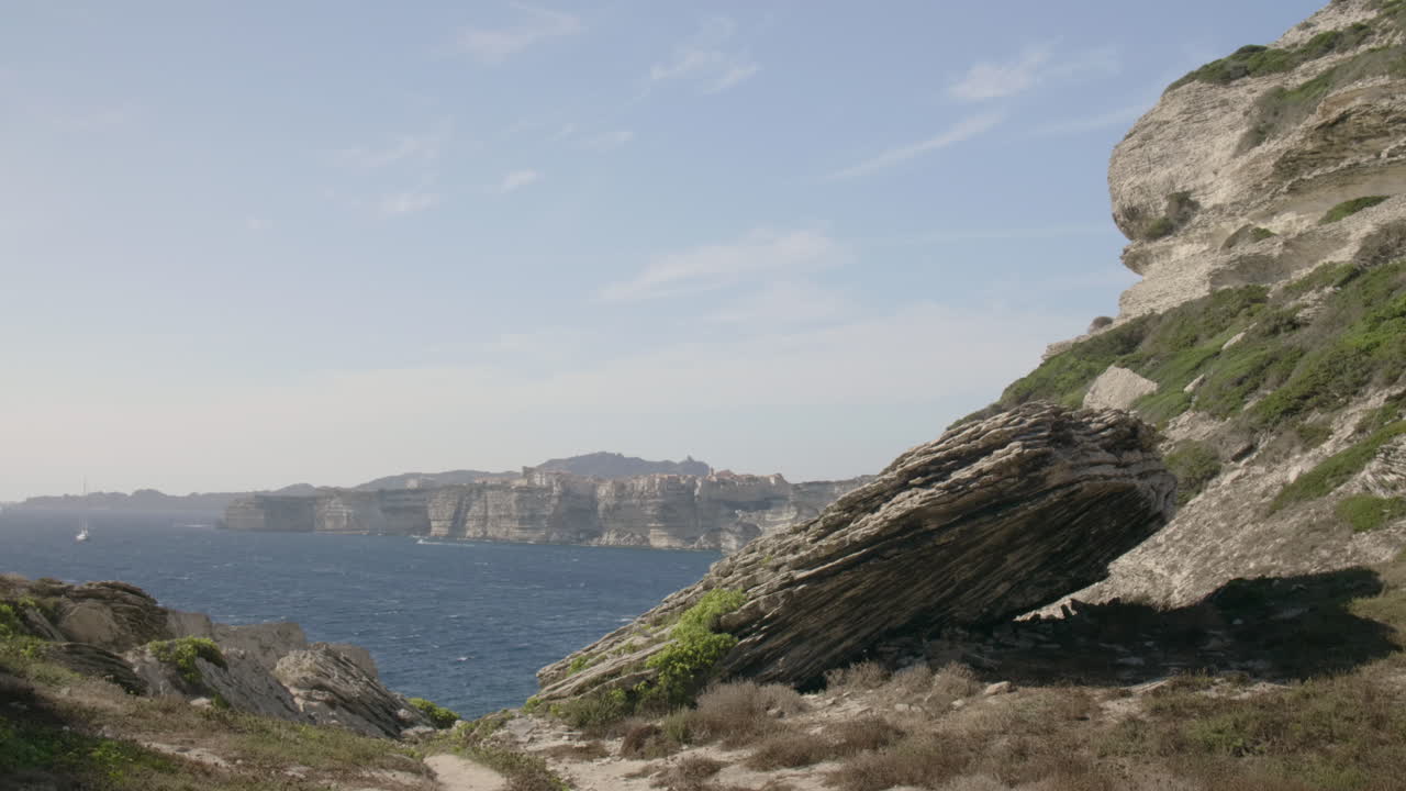 Bonifacio Corsica limestone coastline Cliffside panorama Mediterranean Sea Coastal Landscape