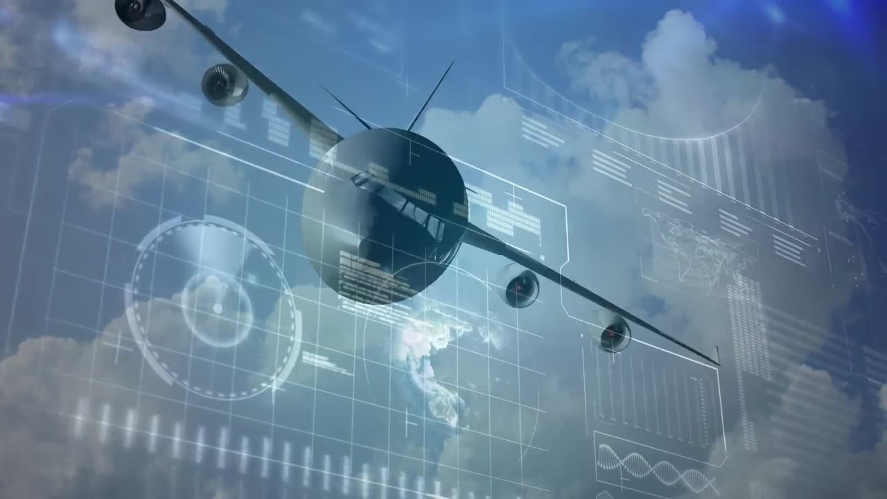 анимация глобальной сети соединений с самолетом в фоновом режиме