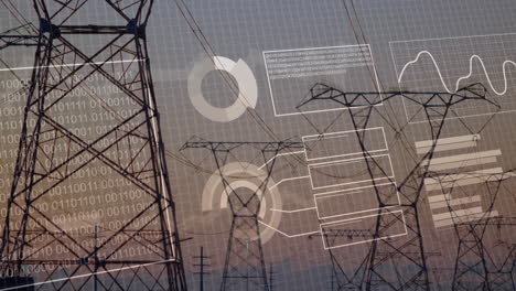 animation of data processing over electricity pylons