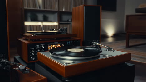 vintage turntable and hi-fi audio system setup