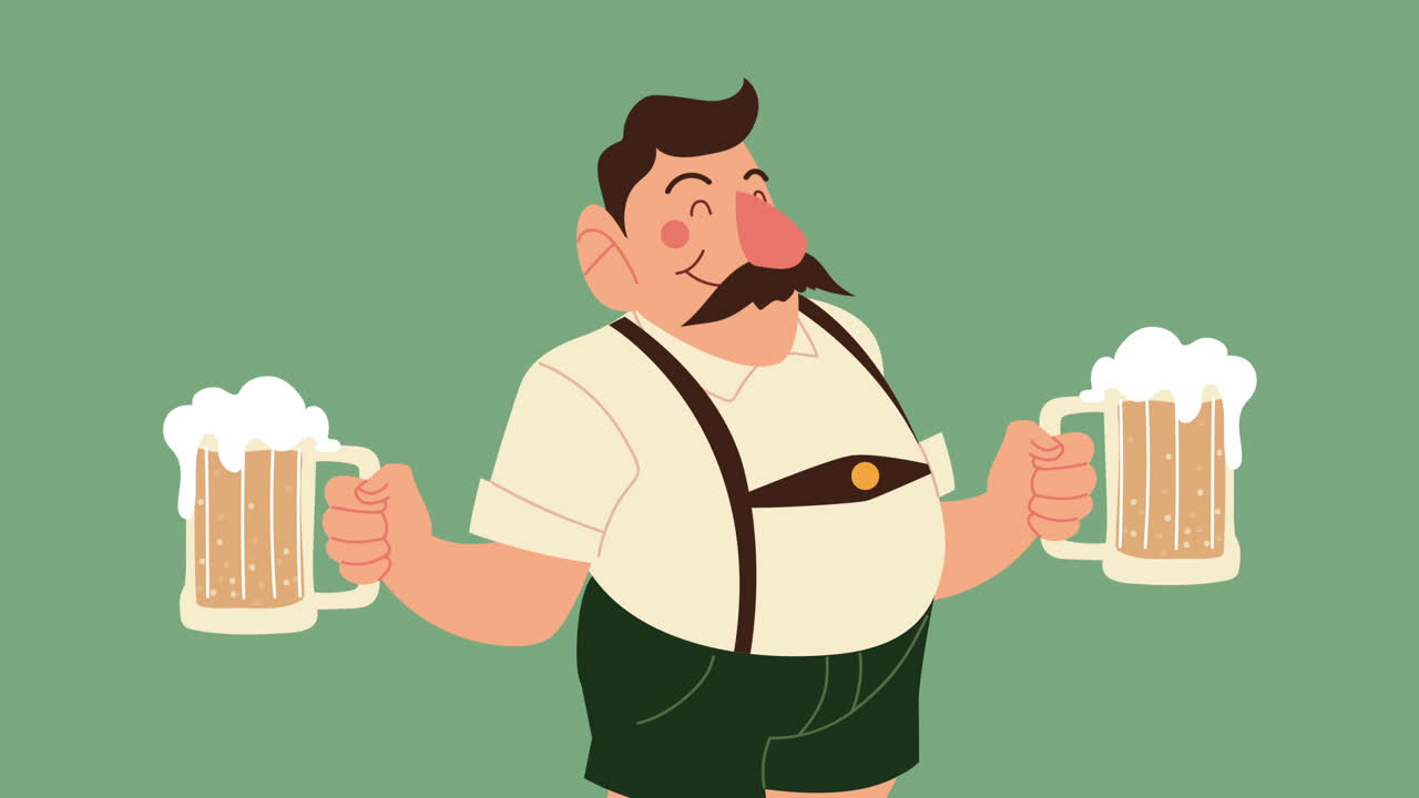 전통적인 바이에른 의상을 입은 남자가 맥주를 마시고 있다