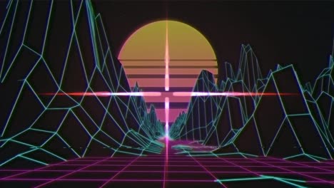 animación de luces sobre el paisaje del metaverso en movimiento con luna