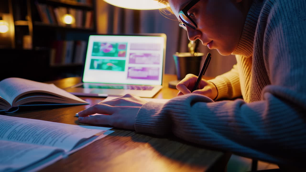 Student Studying Late at Night