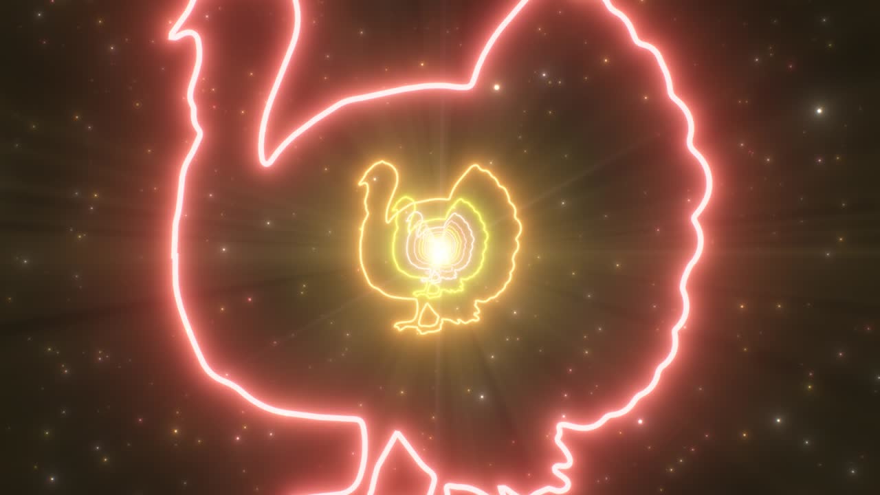 추수감사절 칠면조 모양 윤 시즌 추상적인 네온 조명 터널 - 4k 원활한 vj 루프 모션 배경 애니메이션