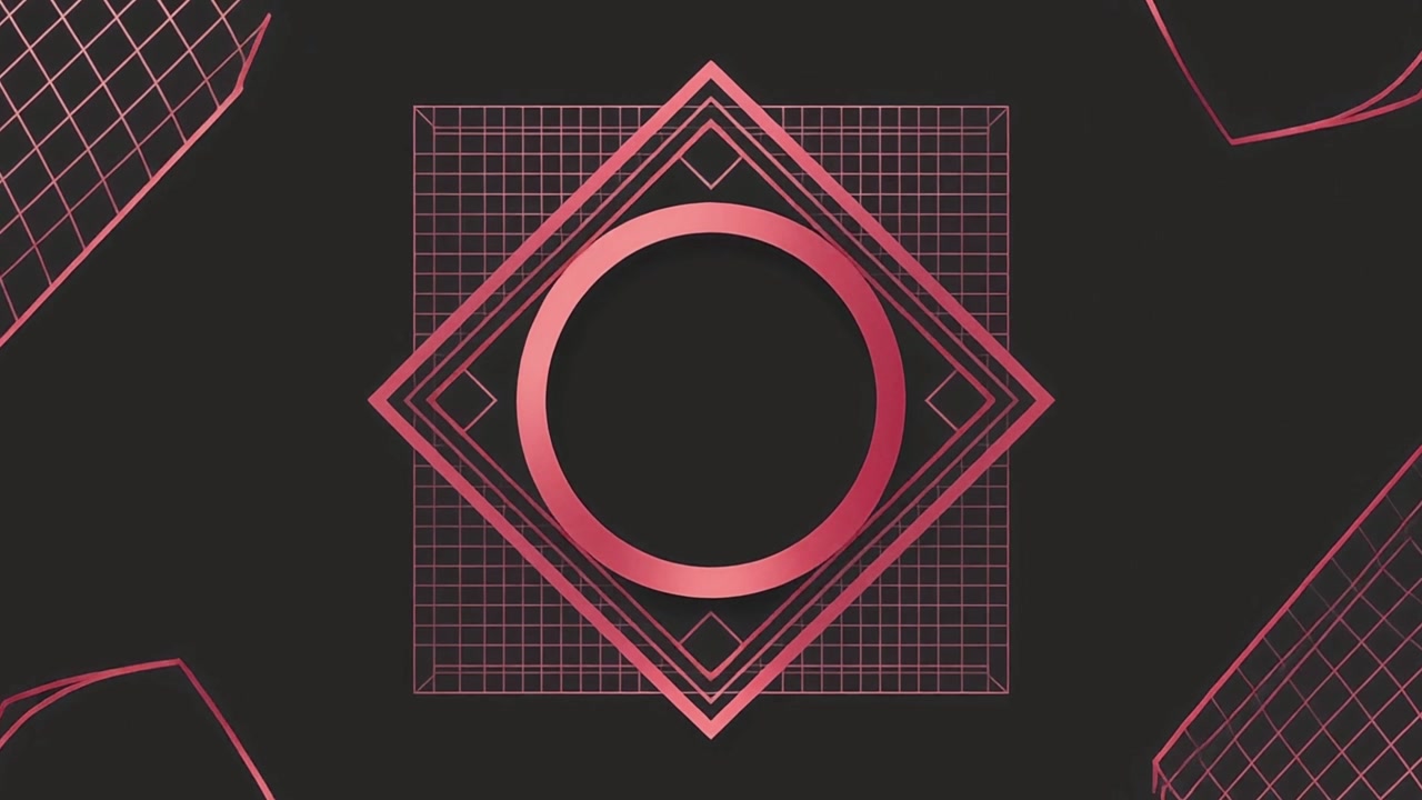 Animazione geometrica in stile Retro Synthwave con linee rosa luminose.
