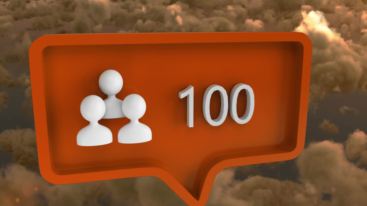 animación de la gente icono con números en la burbuja de habla sobre el cielo y las nubes