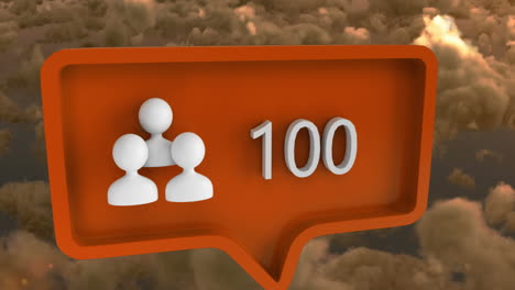 animation of people icon with numbers on speech bubble over sky and clouds