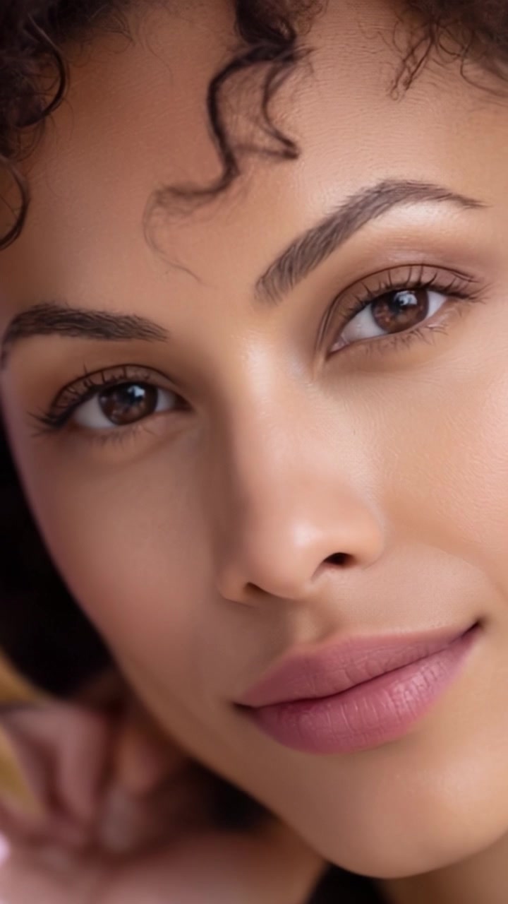 Captivating Portrait of a Woman Showcasing Natural Beauty with Soft Skin, Subtle Makeup, and Expressive Eyes in a Warm and Inviting Atmosphere