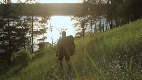 man traveling with backpack