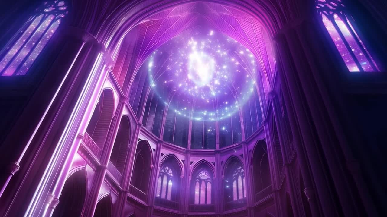 Cathedral Interior with Purple Light