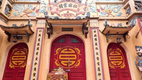 detailed view of a traditional temple entrance