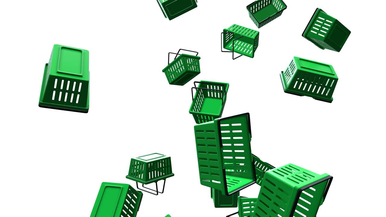 cestas de plástico verdes sobre un fondo blanco.