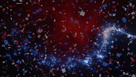 animation of light spots and confetti on black background