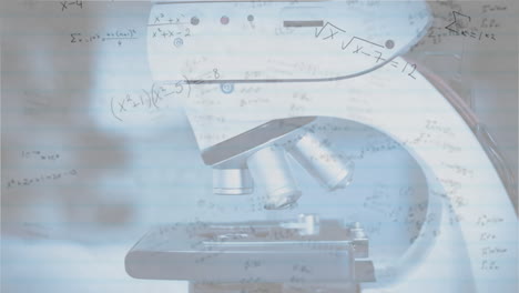 mathematical equations moving against microscope