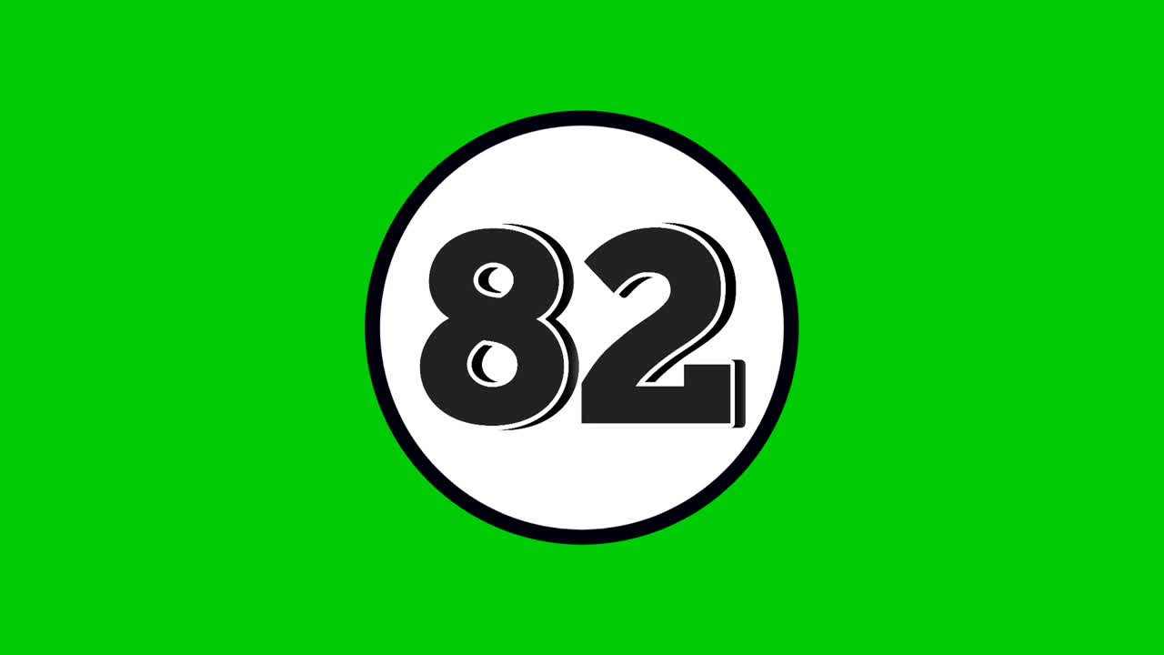 Number 82 symbol sign animation motion graphics cartoon black color on green screen background.numbers in white circle suitable for video elements