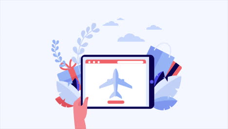 una persona que utiliza una tableta para reservar un vuelo en línea.