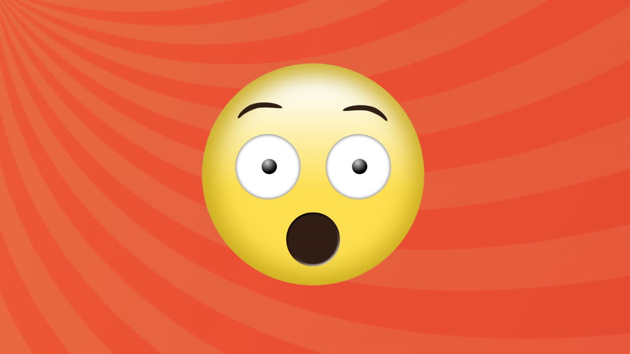 animación de emoji de cara sorprendida contra rayos radiales en un patrón sin costuras sobre un fondo naranja
