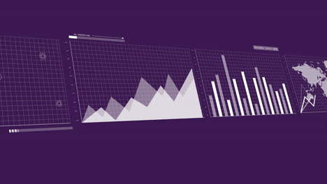 animación de las estadísticas y el procesamiento de datos sobre un fondo púrpura