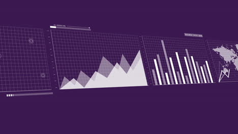 animation of statistics and data processing over purple background