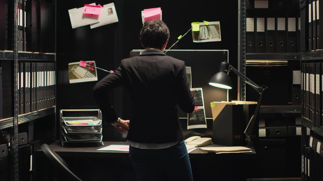Detective Investigating a Case in Her Office
