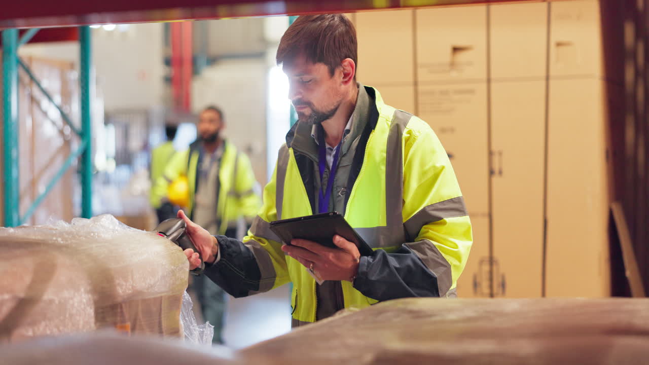 Warehouse workers scanning inventory in a warehouse