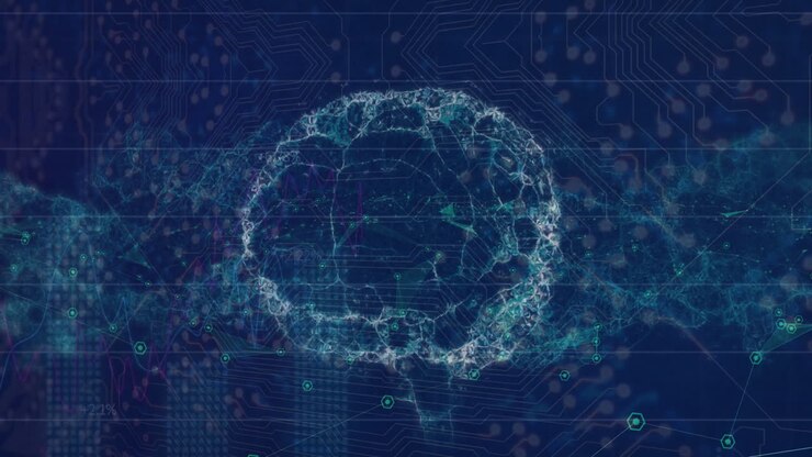 Animation of human brain and data processing over network of connections