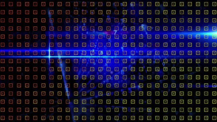 Animation of lights and rotating crosses over black background