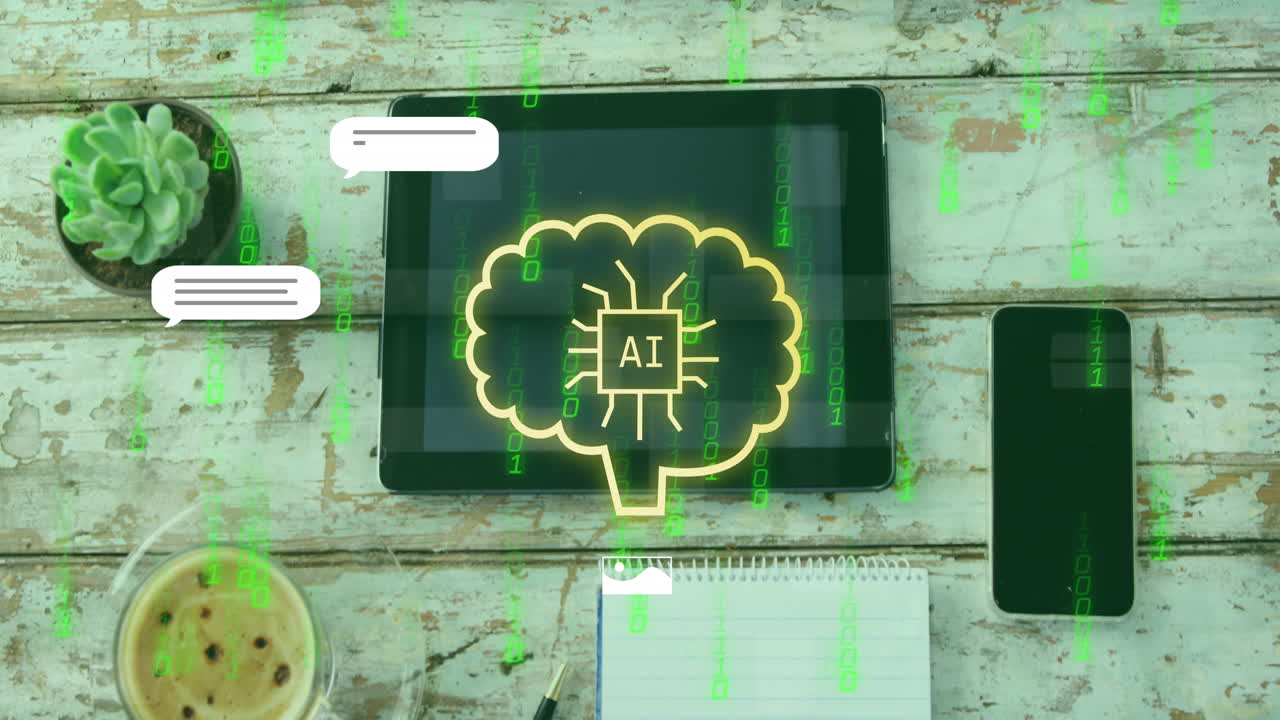 텍스트, 아이콘 및 전자 장치로 데이터 처리의 애니메이션