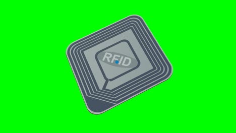 bucle de animación de un chip rfid estático que emite ondas en forma de círculo sobre fondo verde