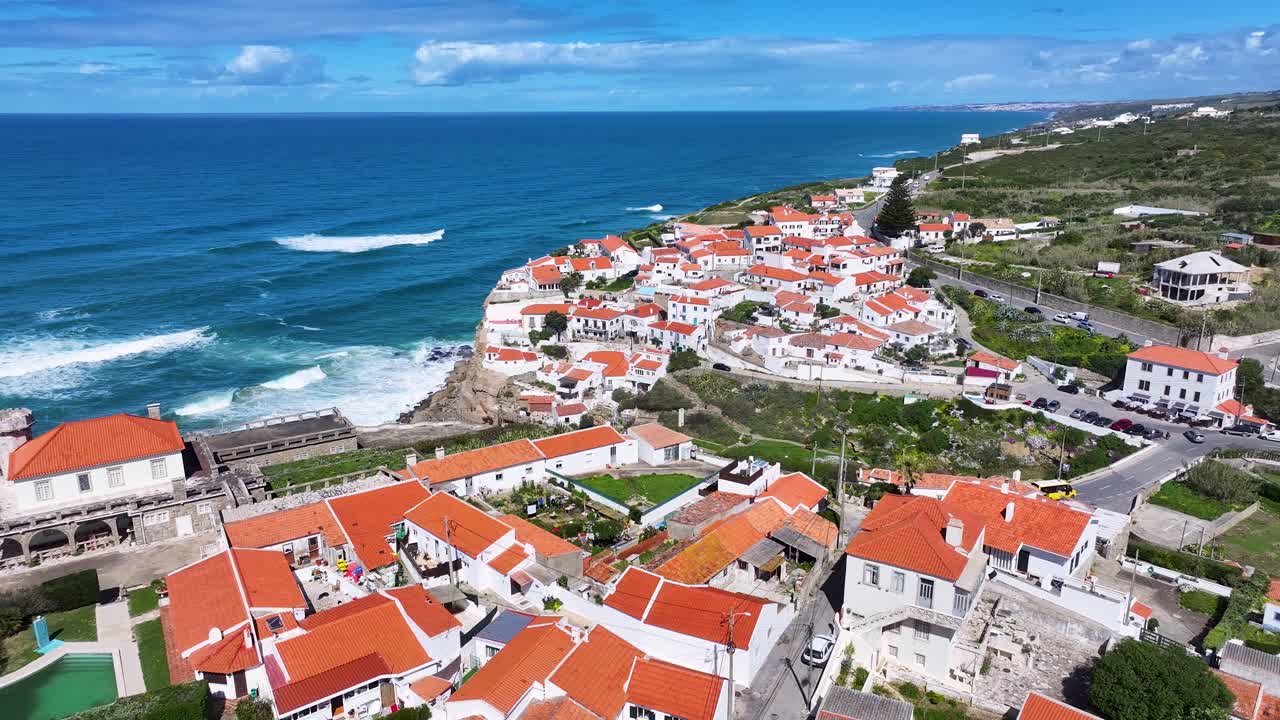 Azenhas Do Mar Beach At Sintra In District Of Lisbon Portugal. Coastal City. Nature Landscape. Beach Scenery. Azenhas Do Mar Beach At Sintra In District Of Lisbon Portugal