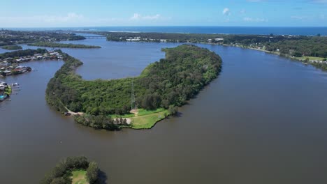 forested landscape on tweed river in banora point, northern rivers region of nsw, australia