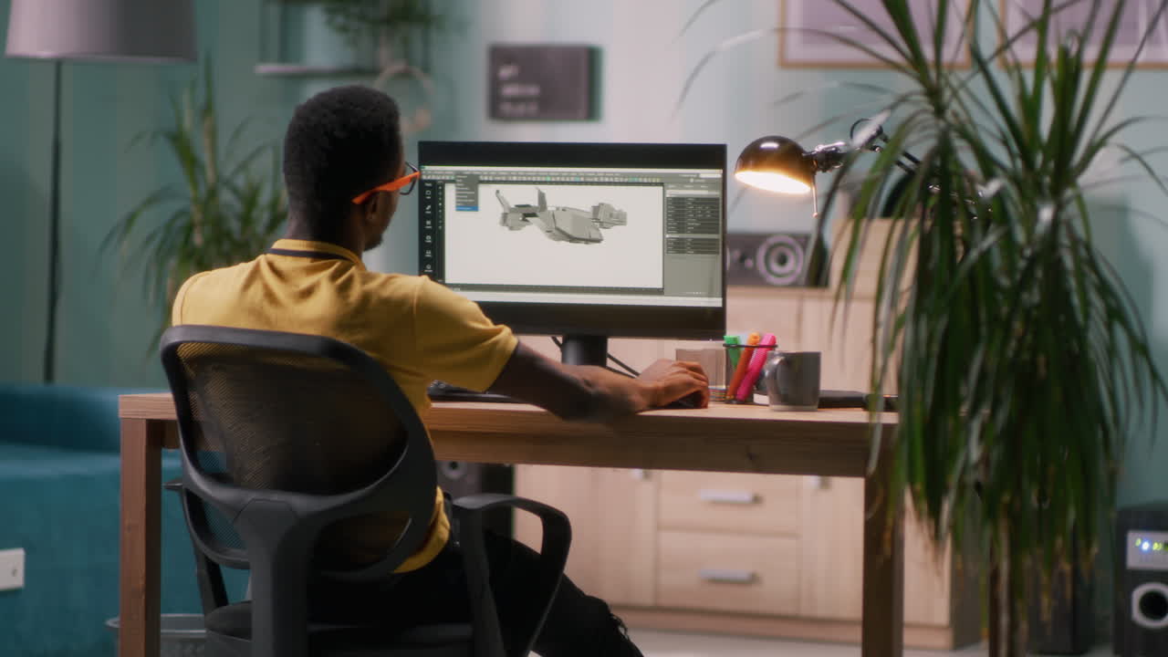Man Working on 3D Model Design on Computer