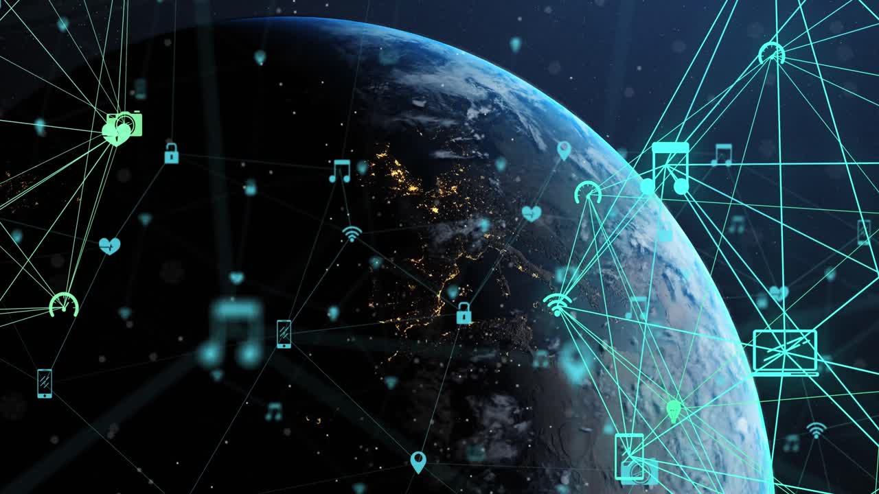Animation of networks of connections data processing over globe