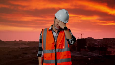 trabajador de la construcción estresado al atardecer