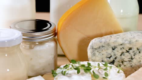 assorted dairy items arranged on a table