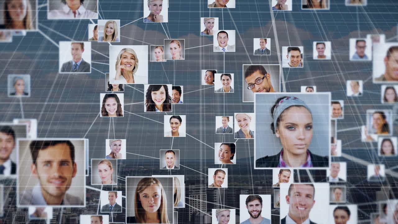 animación de la red de conexiones sobre el paisaje urbano