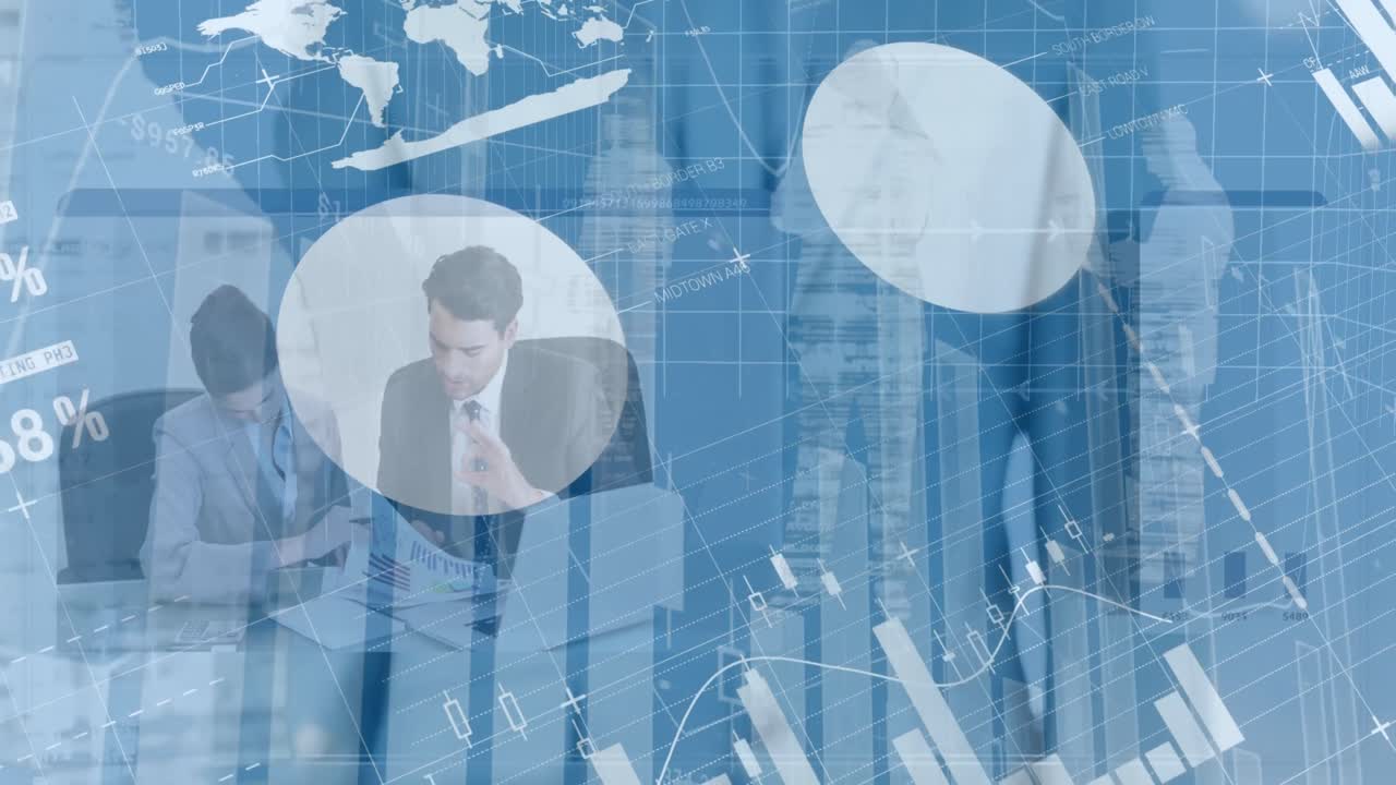 카우카시안 사업가에 대한 데이터 처리 애니메이션