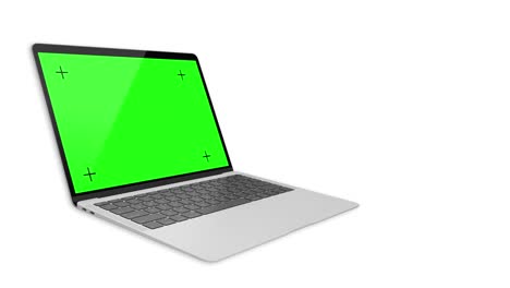 silver laptop reveal from top,isolated on white background with green screen 4k, luma channel included