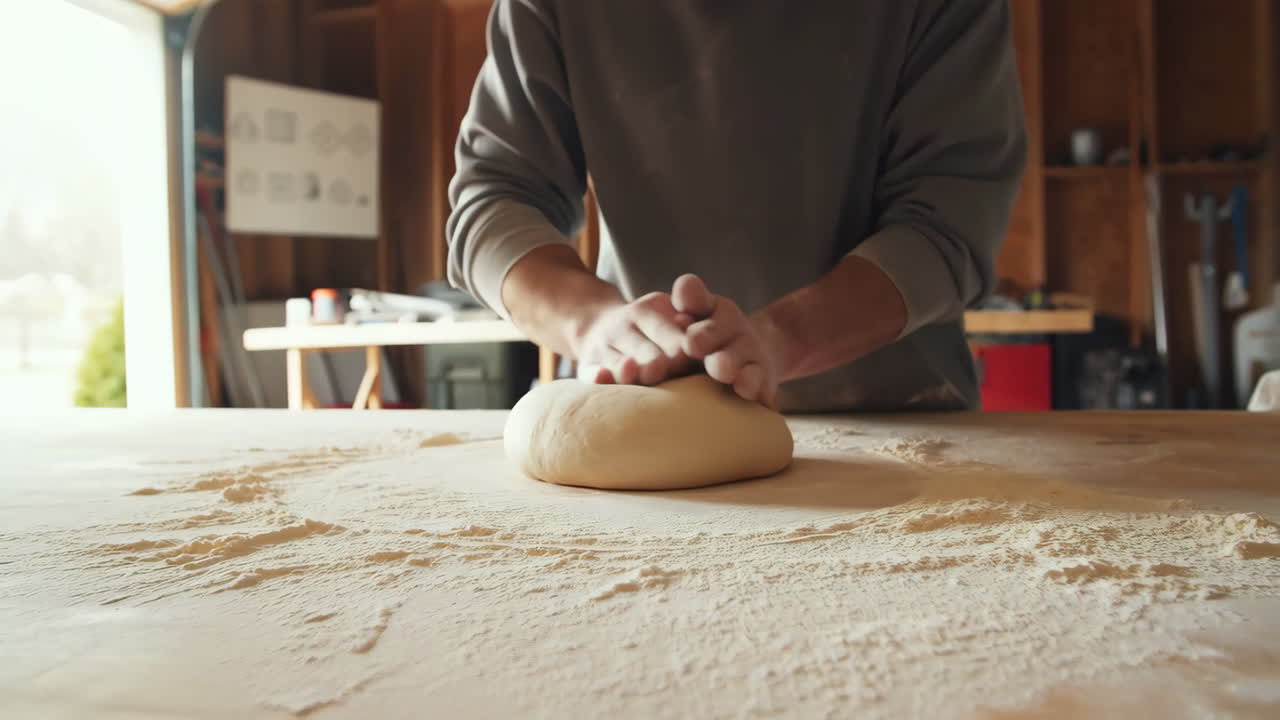 Person Kneading Dough on a Floured Surface