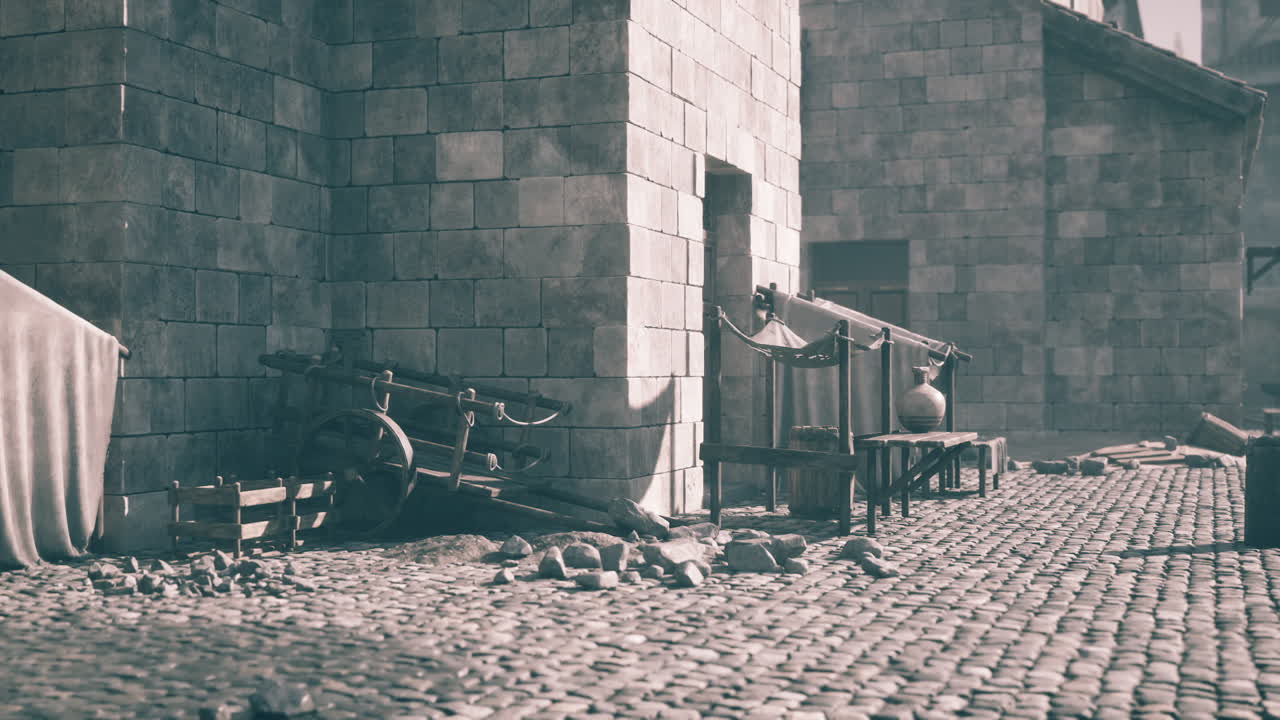 중세 마을 거리 장면