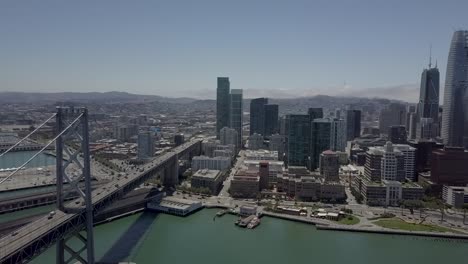 aerial shot of the san francisco bay bridge