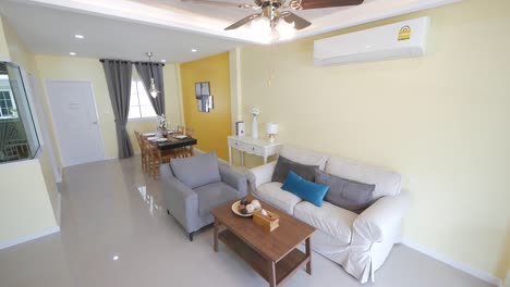 yellow theme open-plan living area home decoration