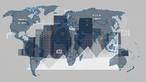 Animating world map with data processing and network connections in school setting