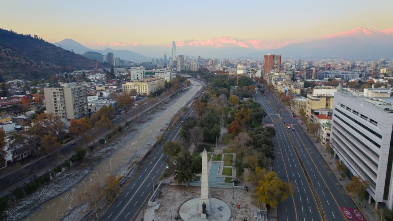 Aerial View of Santiago, Chile at Sunset