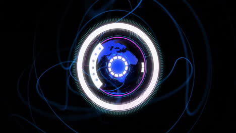 futuristic circular interface animation with glowing blue and white elements